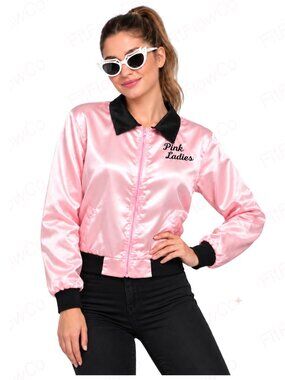 Grease Pink Ladies Satin Bomber Jacket Approx Women’s Medium Costume